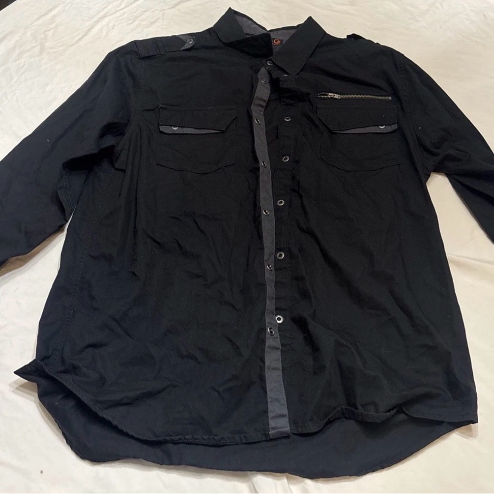 G By Guess Black Collared Front Pockets Long Sleeves Button Down Shirt Men’s XL